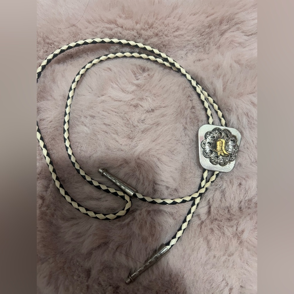 Elegant Black and Cream Braided Bolo Tie
